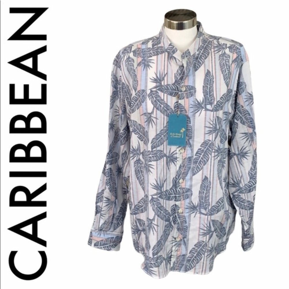 CARIBBEAN NWT MEN’S LINEN FLORAL PRINT SHIRT XXL